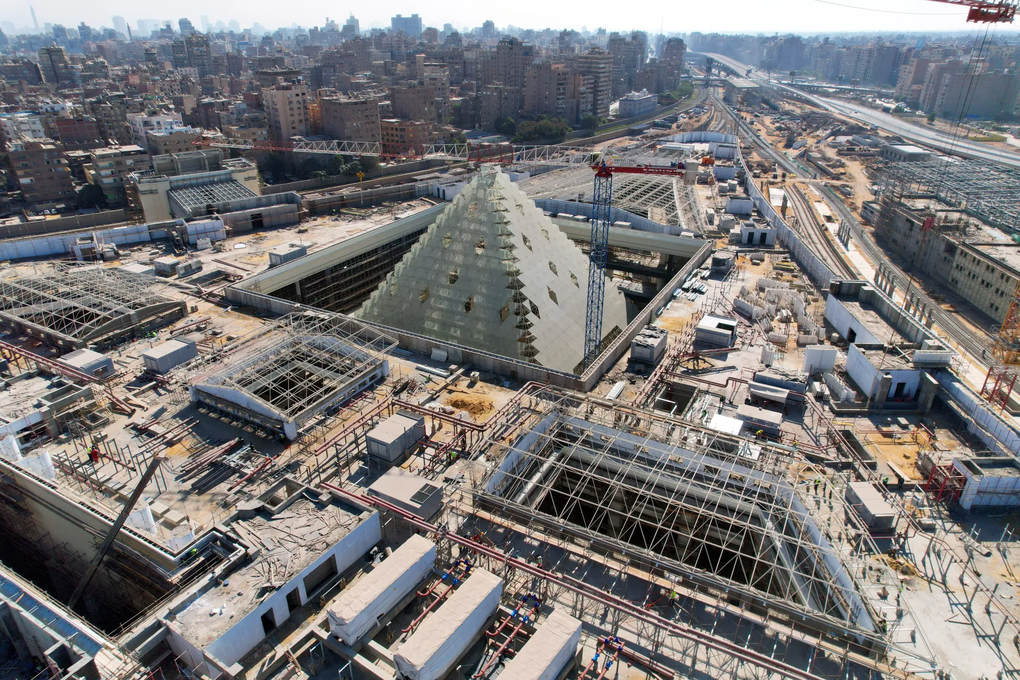 Aerial view of Bashteel Train Station during construction